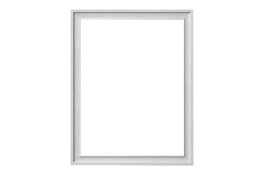 Grey portrait picture frame with an empty blank canvas for use as a border or home décor, stock png file cut out and isolated on a transparent background, computer Generative AI stock illustration 