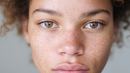 Closeup of a girl's authentic expression with imperfect skin.