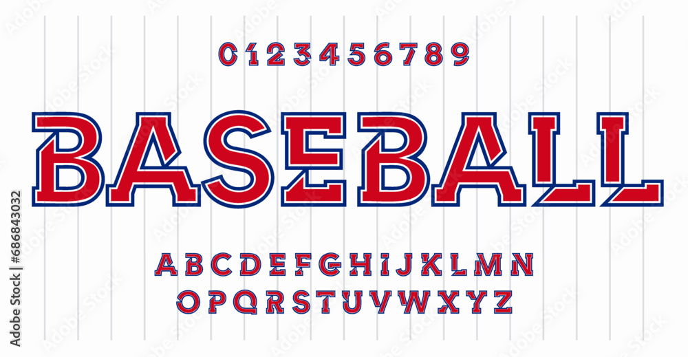 Poster modern red and blue navy outlined font for college and university team apparel and logos. ideal type