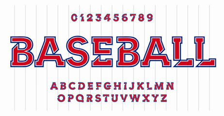 Modern Red and Blue Navy Outlined Font for College and University Team Apparel and Logos. Ideal Typeface for Baseball, Basketball, Football, Volleyball, and Hockey. Vector Typeset.