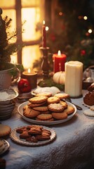 Obraz na płótnie Canvas Tasty homemade Christmas cookies on the table. Gingerbread. Christmas holiday treats.