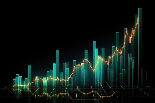 Growth charts and diagrams against a night city background