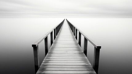 A long dock stretches out into the water - obrazy, fototapety, plakaty