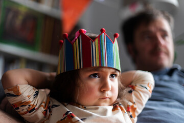 Portrait of angry little girl celebrating birthday