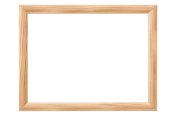 Fotobehang Wooden oak landscape brown  picture frame with an empty blank canvas for use as a border, png file cut out and isolated on a transparent background, computer Generative AI stock illustration  © Tony Baggett