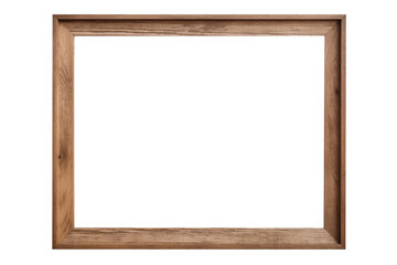 Wooden oak landscape brown  picture frame with an empty blank canvas for use as a border, png file cut out and isolated on a transparent background, computer Generative AI stock illustration  - obrazy, fototapety, plakaty