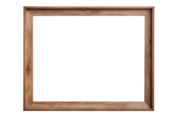 Foto op Plexiglas Wooden oak landscape brown  picture frame with an empty blank canvas for use as a border, png file cut out and isolated on a transparent background, computer Generative AI stock illustration  © Tony Baggett