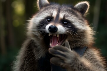 Fototapeta premium Cute funny prankster raccoon close-up