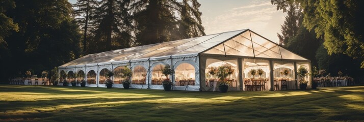 Fototapeta na wymiar Outdoor wedding tent decorated with flowers, outdoor wedding