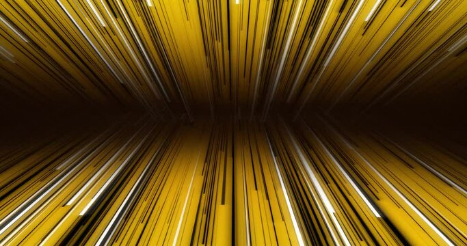 Background of orange yellow black and white neon bright lines moving from bottom down to up creating a horizontal dark shadow line in the center. Stream of glowing fast moving lines.