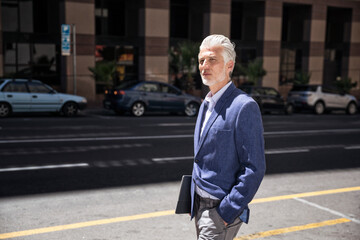 Serene businessman walking in the street