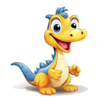 a cartoon dinosaur with blue and yellow tail