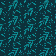 Naklejka premium Seamless pattern with drawn branches and leaves. Vector repeating wallpaper. Seamless pattern in botanical style. Leaf vector illustration.
