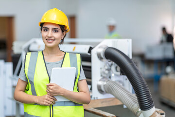 Portrait of smiling female technician with tablet