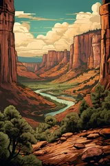 Foto op Plexiglas Bryce Canyon national park style travel poster, nostalgic style, old color. generative AI © yj