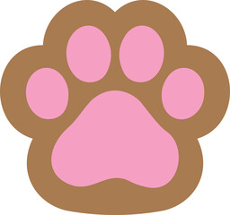 Cat paw in pink and brown color cute icon.