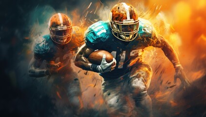 an image of american football players running Generative AI - obrazy, fototapety, plakaty