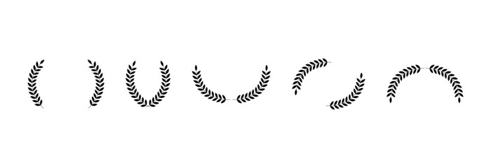 A set of branches with leaves in different variations. laurel wreath for award or distinction, design element.