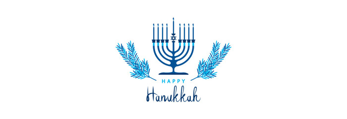 Happy Hanukkah, candle holder and bright star of david. Jewish holiday.
