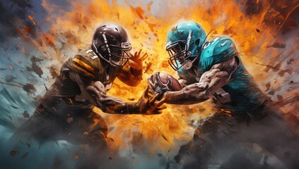 an image depicting two football players playing Generative AI - obrazy, fototapety, plakaty