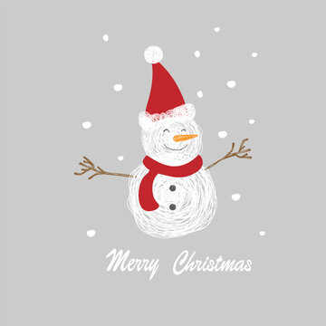 A snowman in a red hat wishes everyone a Merry Christmas.