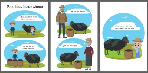 Fotobehang Baa baa black sheep song. Vector illustration. nursery rhymes. printable pages.  © Violetta