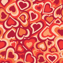Romantic background with concentric hearts. Seamlessly repeating vector pattern for Valentine's day. Bright love colors. Curly background for fabric or romantic card.