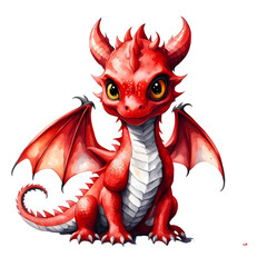 Dragon illustration, watercolor, white background, PNG Image