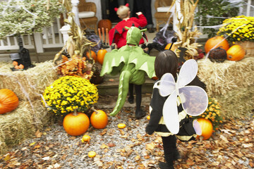 Children Trick or Treating at Halloween