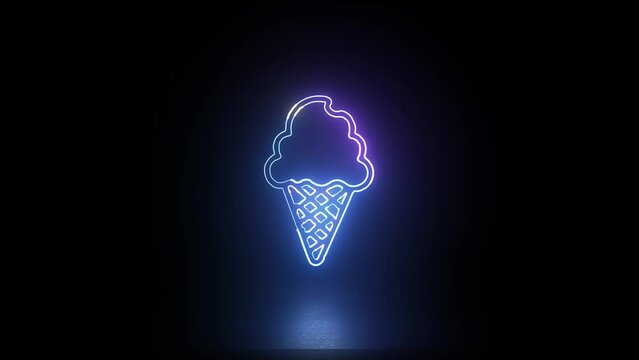 Ice Cream Icon doodle glowing animation loop effect 2K 4K HD