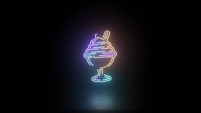ice cream cup icon doodle glowing animation effect 2K 4K HD