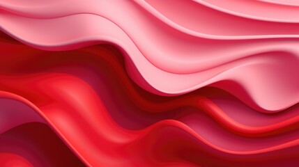 Abstract red and pink waves create a trendy and elegant 3D wavy geometry wallpaper with smooth surfaces. Generative AI.