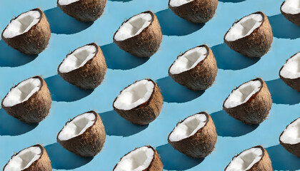 Coconut pattern background with blue pastel light background. Summer vacation concept idea