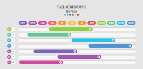 Infographic template for business. Monthly modern Timeline Gantt chart with table, vector infographic