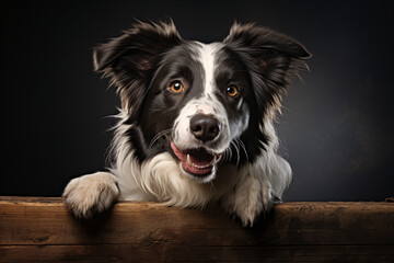border collie, adult dog on a studio background. breed, black and white pet.