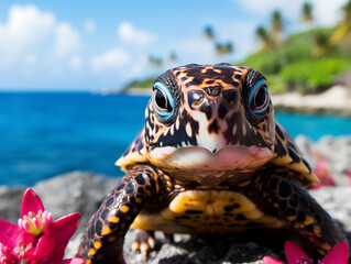 baby sea turtle on rocks, Maui, Hawaii