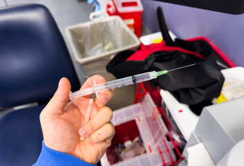 hospital medications and syringes showcasing vasopressors, anesthetics, and narcotics for medical...