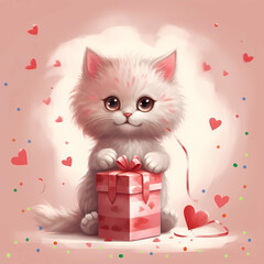 cat with gift box illustration 