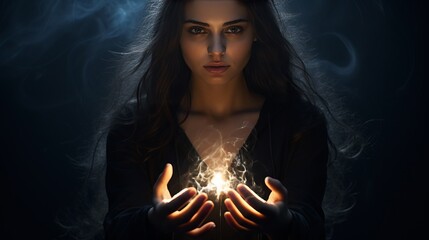 black magic, the giver of light, female, cinematic photo, copy space, 16:9