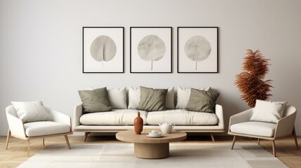 modern minimalistic living room, images, mock up on the wall