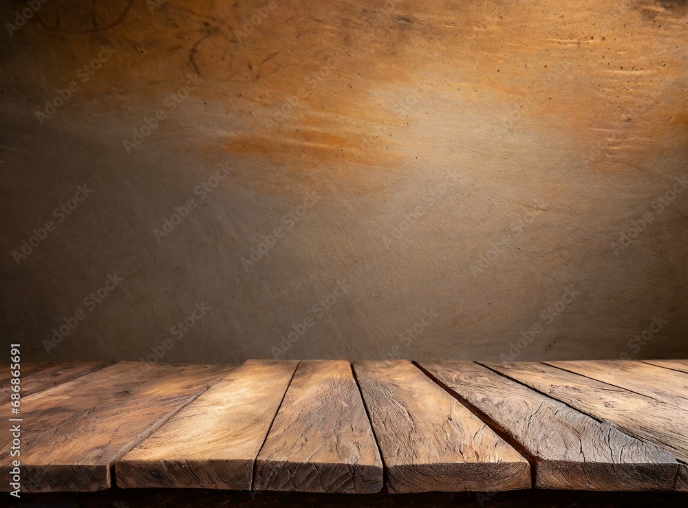 Poster Empty old wooden shelf/table background with copy space for text, design or to exhibit product