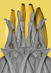 Digital collage with naked female legs and banana