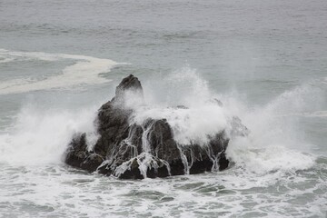Beautiful view of the Sonoma Coastline, Water smaching againts rock