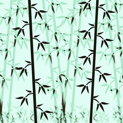 Asian Bamboo Pattern in Green Background