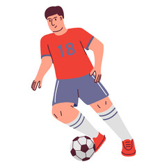 Football soccer player cartoon. Man kicking ball.Kick the ball soccer.Player quick shooting a ball.Isolated on white background.Character vector illustration.