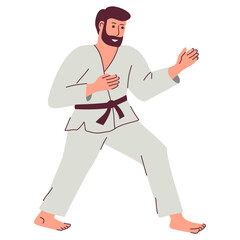 Cartoon karate people.Karate fighter. Japanese wrestler in kimono uniform.Taekwondo character.Isolated on white background.Vector flat illustration.