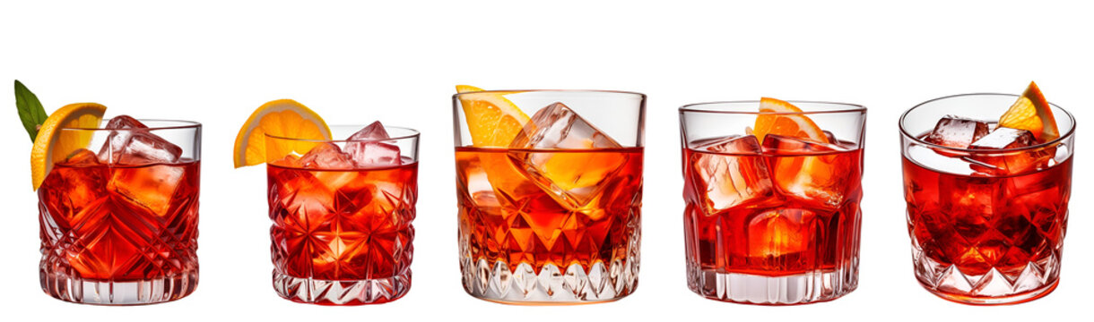 Set of Negroni cocktail with gin and vermouth, Isolated on Transparent Background, PNG