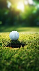 Obraz premium Close-up of a golf ball on a golf course green, an active outdoor game