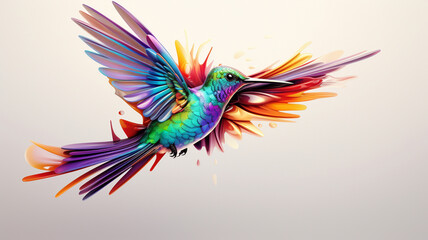 neon colorful bird with bright neon wings