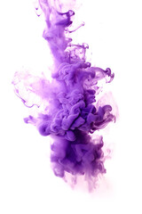 Purple smoke explosion on white background that looks like a flame, Vibrant Purple Smoke Flame: Dynamic Vertical Explosion on White